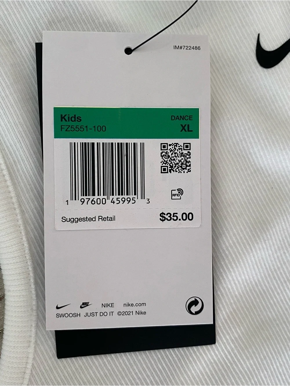 Nike White Ribbed Crop Tank with Black Swoosh